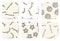 Set of indigenous rustic seamless border patterns. Doodle style comic antlers, twigs, pentagrams and wood cut sections hand drawn