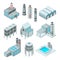 Set of industrial or factory buildings. Isometric 3d pictures