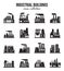 Set of industrial manufactory buildings icons set