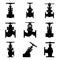 Set of industrial valve icons. Stop and angle valve. Silhouette vector