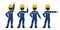 Set of industrial worker raising hand in different positions on white background
