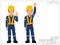Set of industrial worker raising hand on white background