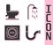Set Industry metallic pipe, Toilet bowl, Manhole sewer cover and Shower icon. Vector