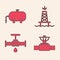 Set Industry pipe and valve, Oil industrial factory building, Oil rig with fire and Broken pipe with leaking water icon. Vector