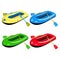 Set of inflatable rubber boats in different colors isolated