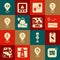 Set Infographic of city map, Compass on mobile, Location with beach, Route location, mountain, Cash, coffee cup and