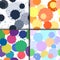 Set of ink and paint spots seamless patterns, vector splattered blots background