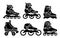 Set of Inline Roller Skates icons isolated on white background. Silhouette vector illustration