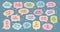Set of inspirational speech bubbles with compliments, quotes about love for yourself and others. Cartoon icons, stickers