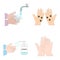 Set-instructions for washing hands.Clean your palms , hands with the virus, with foam, with antiseptic.Flat illustration.Vector