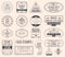 Set of international visa stamps. Vintage travel visa passport stamps