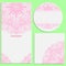 Set of invitation cards with beautiful pink lace pattern.