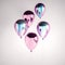 Set of iridescence holographic and pink foil balloons isolated on gray background. Trendy design 3d elements for birthday, present