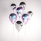 Set of iridescence holographic and silver foil balloons isolated on gray background. Trendy realistic design 3d elements for birth