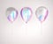 Set of iridescence holographic and silver foil balloons isolated on gray background. Trendy realistic design 3d elements for birth