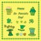 Set Irish st patrick day pattern with flat symbols of the holiday in different colors. Vector illustration