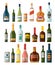 Set of isolated alcohol or booze bottles. Beverage
