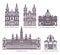 Set of isolated cathedral architecture line signs