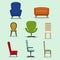 Set of isolated chair and sofa with various shape and design.