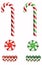 Set isolated christmas candies with candy canes, ribbon candies and starlight peppermint candies