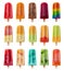 Set of isolated colorful popsicles, frozen juice on a transparent background