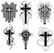 Set of isolated Crosses decorated, grey tones, religion, fantasy.