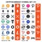 Set of isolated cryptocurrency symbols, digital coins icons in monochrome and color.