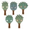 Set of isolated cute trees with leaves