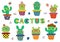 Set of isolated decorative snow globesset of isolated funny cactus in glasses