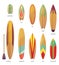 Set of isolated different types of surfboards