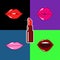 Set of isolated female lips and lipstick