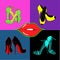 Set of isolated female shoes and lips