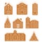 Set of isolated gingerbread houses. Traditional Christmas cookies. Vector flat illustration