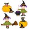 Set of isolated Halloween witch and black cat