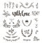 Set isolated hand drawn design elements with stylish lettering with love. Wedding, marriage, save the date, Valentine&