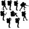 Set of isolated hiker girls silhouettes