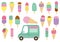 Set of isolated ice cream and truck