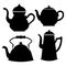 Set of isolated icon silhouette Kettles, Teapots, Coffee pot. Abstract design logo. Logotype art