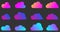 Set of isolated multicolored gradient clouds