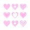 Set of isolated nine pink heart with white ornament on white background.