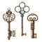 Set with isolated realistic images of vintage keys