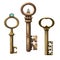 Set with isolated realistic images of vintage keys