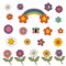 Set of isolated retro groovy flowers, rainbow, butterfly