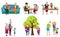 Set of isolated senior people and their grandchildren characters doing activities vector illustration.