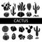 Set of isolated silhouette cactus and succulents. Vector illustration.