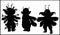 Set isolated silhouette cartoon characters, fairytale forest creatures, cute little bugs plump