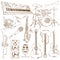 Set of isolated sketch musical instruments