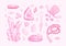 Set of isolated stickers about lithotherapy in sugar pink palette