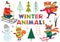 Set of isolated winter fun with animals part 1