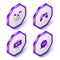 Set Isometric 360 degree view, Gamepad, Big brother electronic eye and Virtual reality icon. Purple hexagon button